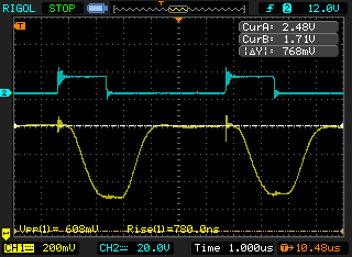 INA240A2, Gain 50, In-Phase, 160kHz, 30%, (negativer Ausschlag, 12V -> 1A)