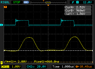 INA240A4, Gain 200, Low-Side, 160kHz (positiver Ausschlag, 12V -> 1A)